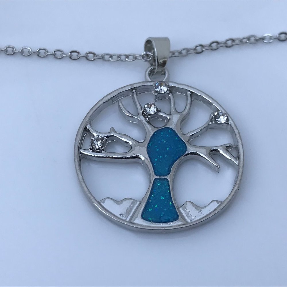 Hollow Tree of Life Pendant Necklace Blue Imitatio - Picture 7 of 7